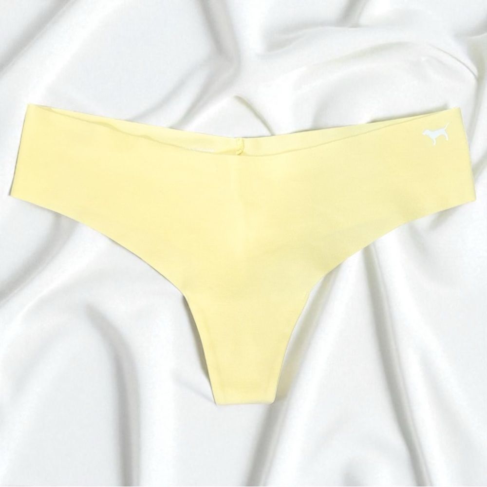 VS PINK No-Show Cotton Thong Panty - Pastel Yellow (M)